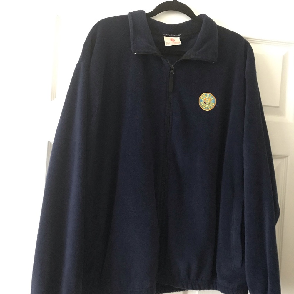 Navy Full-Zip Fleece Jacket with Embroidered Patch